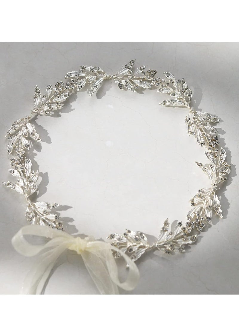 Loquat Silver Leaf Bridal Headband  Flower Girl Headpiece, Handmade Wedding Hair Accessory for Bride. - Image 3