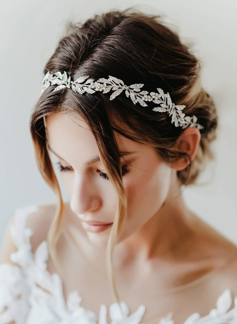 Loquat Silver Leaf Bridal Headband  Flower Girl Headpiece, Handmade Wedding Hair Accessory for Bride. - Image 1