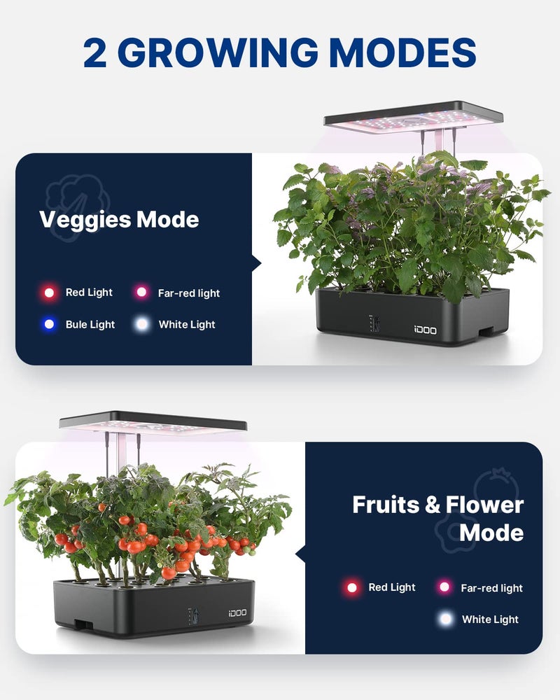 iDOO iDOO Hydroponics Growing System Kit 12Pods, Christmas Gifts for Women Mom, Herb Garden Indoor with LED Grow Light for Home, Built-in Fan, Auto-Timer, Adjustable Height Up to 11.3", 12Pods WiFi-Black  - Image 2