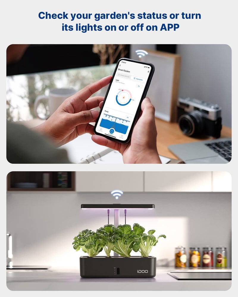 iDOO iDOO Hydroponics Growing System Kit 12Pods, Christmas Gifts for Women Mom, Herb Garden Indoor with LED Grow Light for Home, Built-in Fan, Auto-Timer, Adjustable Height Up to 11.3", 12Pods WiFi-Black  - Image 5