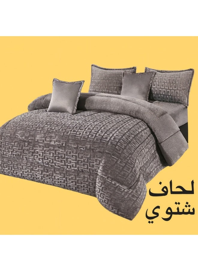 مينج لي مفرش شتوي نفر ونص نظام وجهين (مخمل × فرو) – طقم مفارش 4 قطع يشمل لحاف، شرشف مطاطي، غطاء وسادة وغطاء مخدة، يناسب سرير مقاس 140×200 سم - Image 3