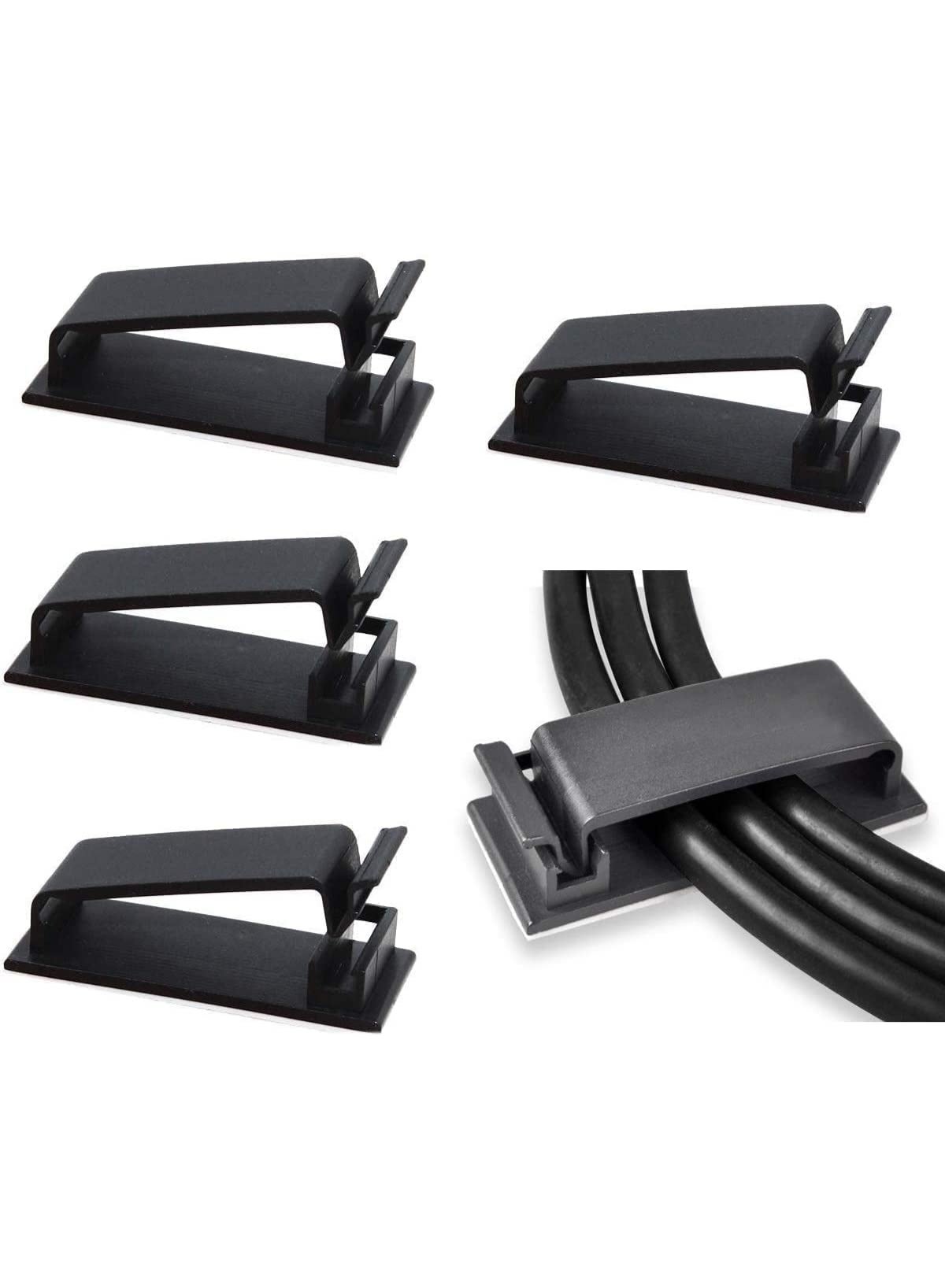 JZS Self Adhesive Cable Management Clips,Cable Organizers Wire Clips Cord Holder for TV PC Ethernet Cable Under Desk Home Office,40PCS,Black
