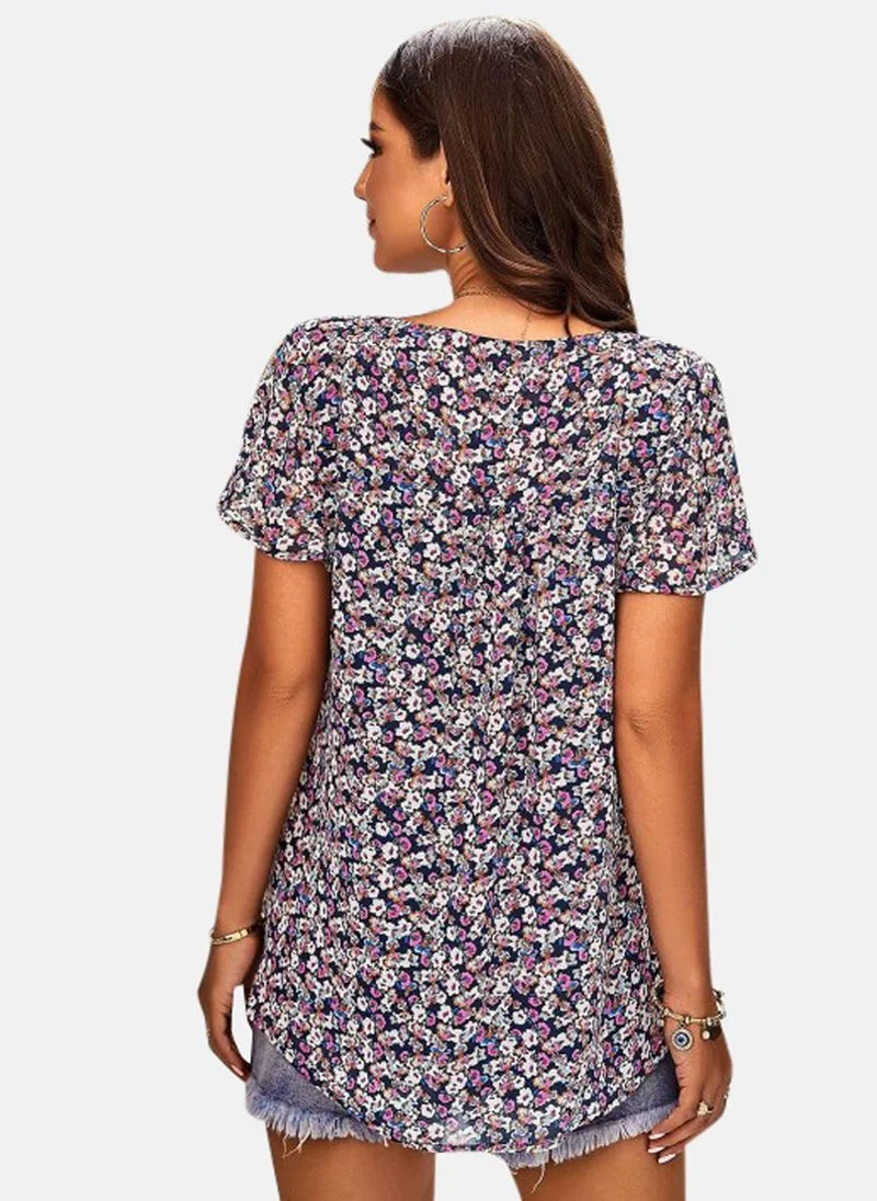 يونيكي Purple Round Neck Printed Top