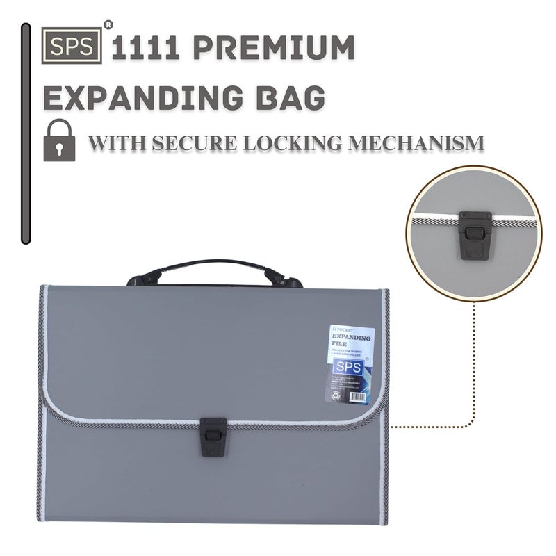 sps 13 Pocket Expanding File Folder with Buckle Closure,Label Index and Handle for A4/Foolscap/Legal Documents (Grey) - Image 2