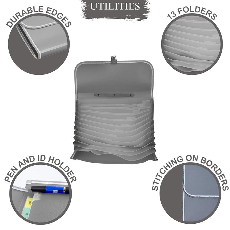 sps 13 Pocket Expanding File Folder with Buckle Closure,Label Index and Handle for A4/Foolscap/Legal Documents (Grey) - Image 5