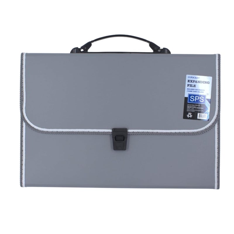 sps 13 Pocket Expanding File Folder with Buckle Closure,Label Index and Handle for A4/Foolscap/Legal Documents (Grey) - Image 4