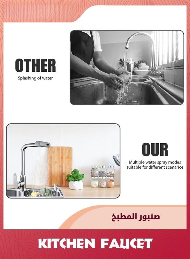 3-في-1 صنبور مطبخ شلال ، 360 درجة صنبورات مطبخ الحمام المعدني الدوار استبدال رأس الصنبور الدوار العالمي تصميم حديث صنابير الحوض خلاط للمطبخ - Image 5