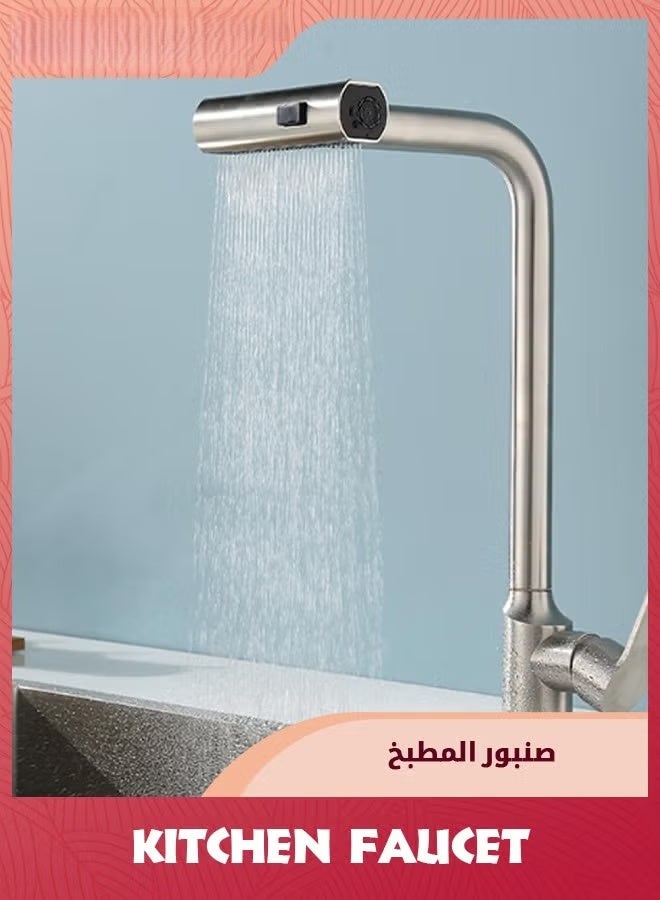 3-في-1 صنبور مطبخ شلال ، 360 درجة صنبورات مطبخ الحمام المعدني الدوار استبدال رأس الصنبور الدوار العالمي تصميم حديث صنابير الحوض خلاط للمطبخ - Image 1