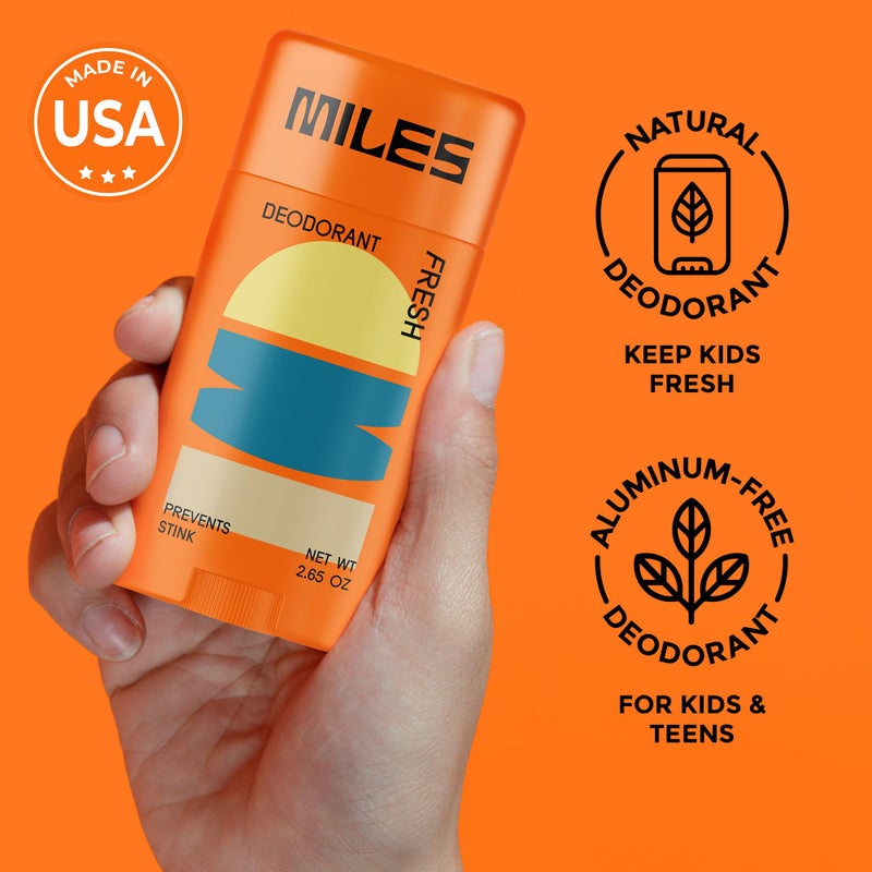 Miles Kids Deodorant for Boys and Girls - Aluminum Free Deodorant for Kids and Teens, Natural, Hypoallergenic, Made in USA - Fresh Scent - 2-Pack - Image 2
