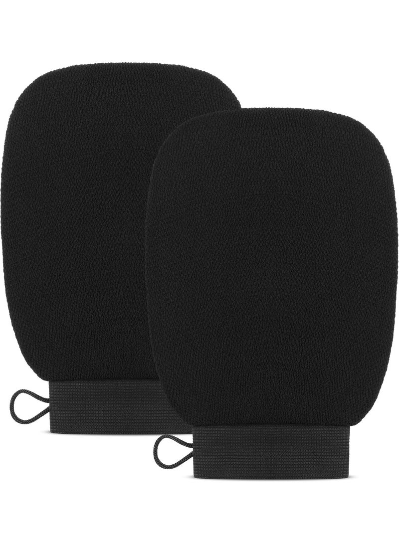 Hugifts 1 Pair Black Korean Exfoliating Body Gloves, Shower Scrub Mitt for Removing Dead Skin, Full‑Body Skin Renewal - Image 1