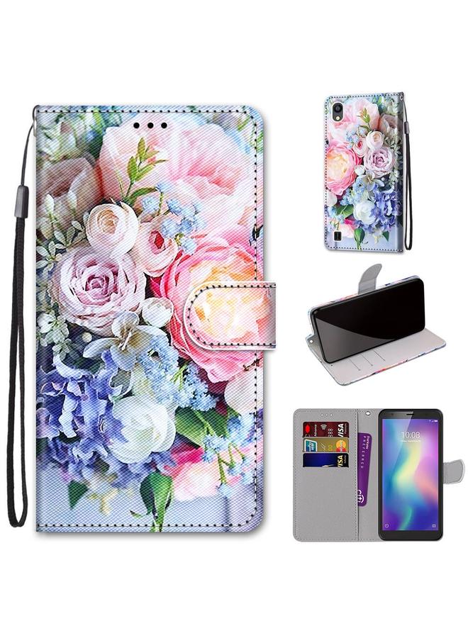 The Bros Case For ZTE Blade A5 2019 Coloured Drawing Cross Texture Horizontal Flip PU Leather Case with Holder & Card Slots & Wallet & Lanyard