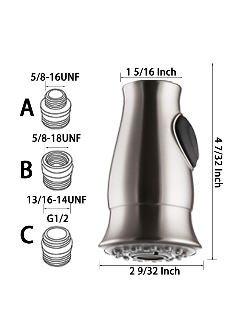 Excefore Pull Out Kitchen Spray Nozzle Head Replacement, Kitchen Faucet Head Replacement, 2 Function, Anti Rust, Brushed Nickel, Suitable for Fit Most Faucet  - Image 2