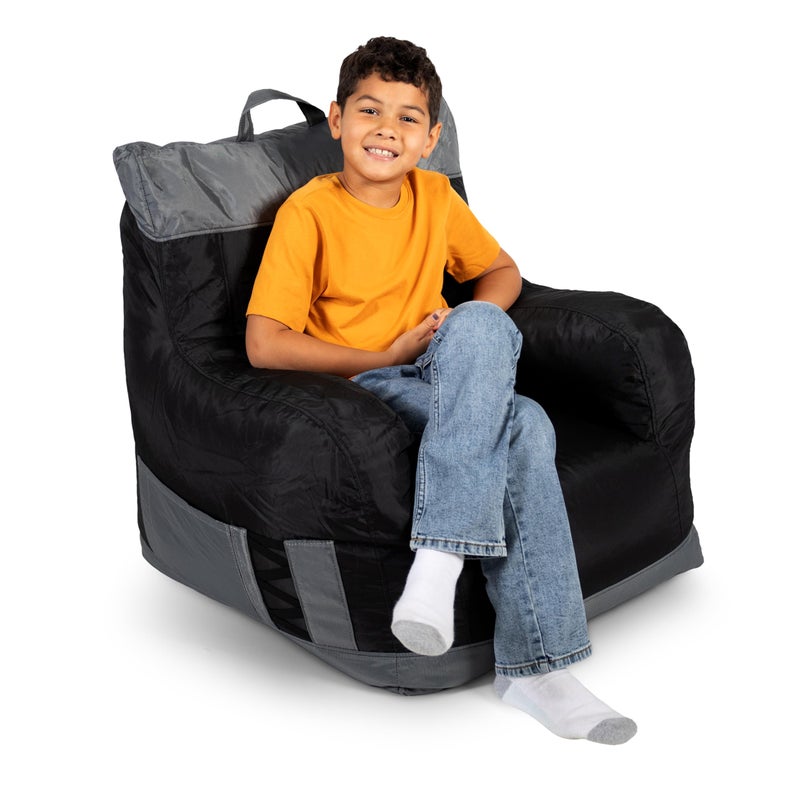 Big Joe Dorm Bean Bag Chair with Drink Holder and Pocket Two Tone Black Smartmax Durable Polyester Nylon Blend 3 feet