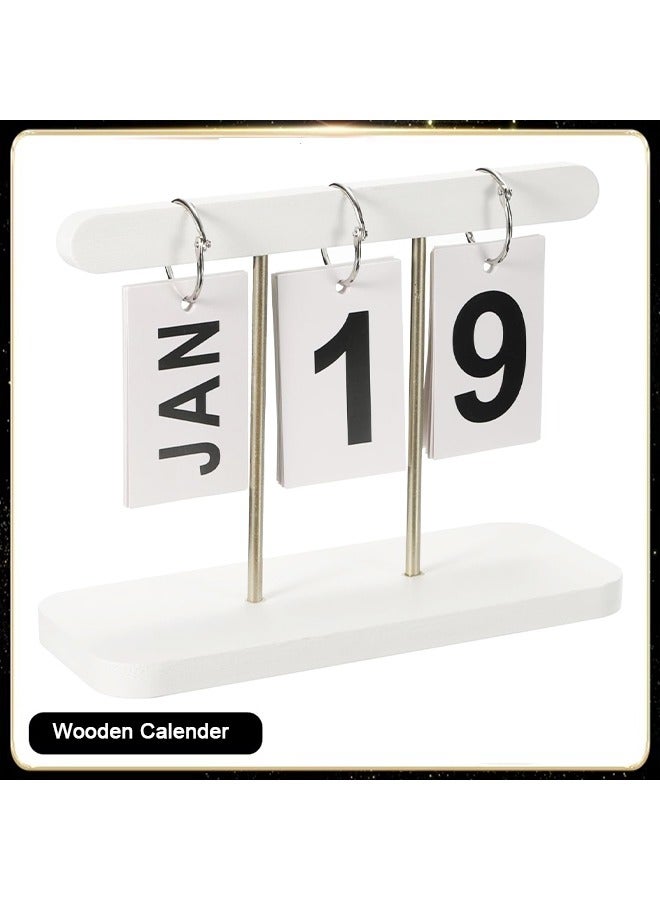Generic 1 Piece Wood Ornaments Calendar,Wooden Flip Calendar Turn Page Month Date Display for Desk Office Home (White)  - Image 1