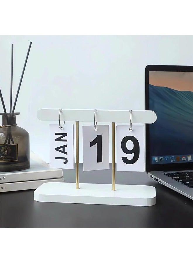 Generic 1 Piece Wood Ornaments Calendar,Wooden Flip Calendar Turn Page Month Date Display for Desk Office Home (White)  - Image 4