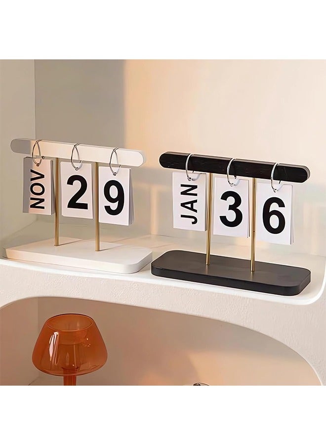 KOOKNA Desktop Calendar, Wooden Flip Calendar, Perpetual Tabletop Decor for Office and Home, Creative Manual Date Display, White Wood Ornament (1 Pcs) - Image 4
