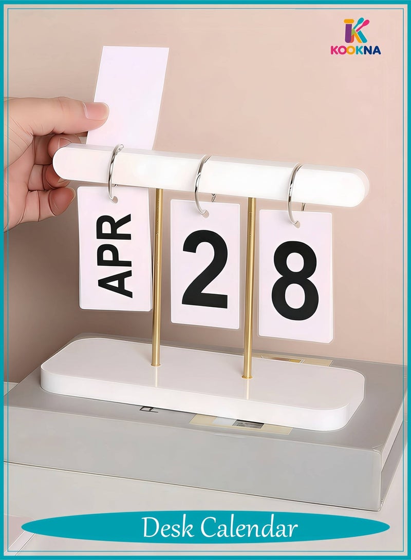 KOOKNA Desktop Calendar, Wooden Flip Calendar, Perpetual Tabletop Decor for Office and Home, Creative Manual Date Display, White Wood Ornament (1 Pcs) - Image 1