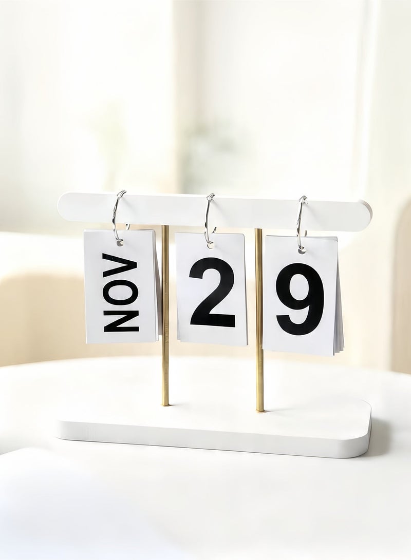 KOOKNA Desktop Calendar, Wooden Flip Calendar, Perpetual Tabletop Decor for Office and Home, Creative Manual Date Display, White Wood Ornament (1 Pcs) - Image 5
