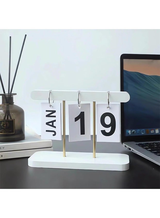KOOKNA Desktop Calendar, Wooden Flip Calendar, Perpetual Tabletop Decor for Office and Home, Creative Manual Date Display, White Wood Ornament (1 Pcs) - Image 3