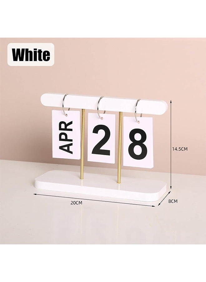 KOOKNA Desktop Calendar, Wooden Flip Calendar, Perpetual Tabletop Decor for Office and Home, Creative Manual Date Display, White Wood Ornament (1 Pcs) - Image 2