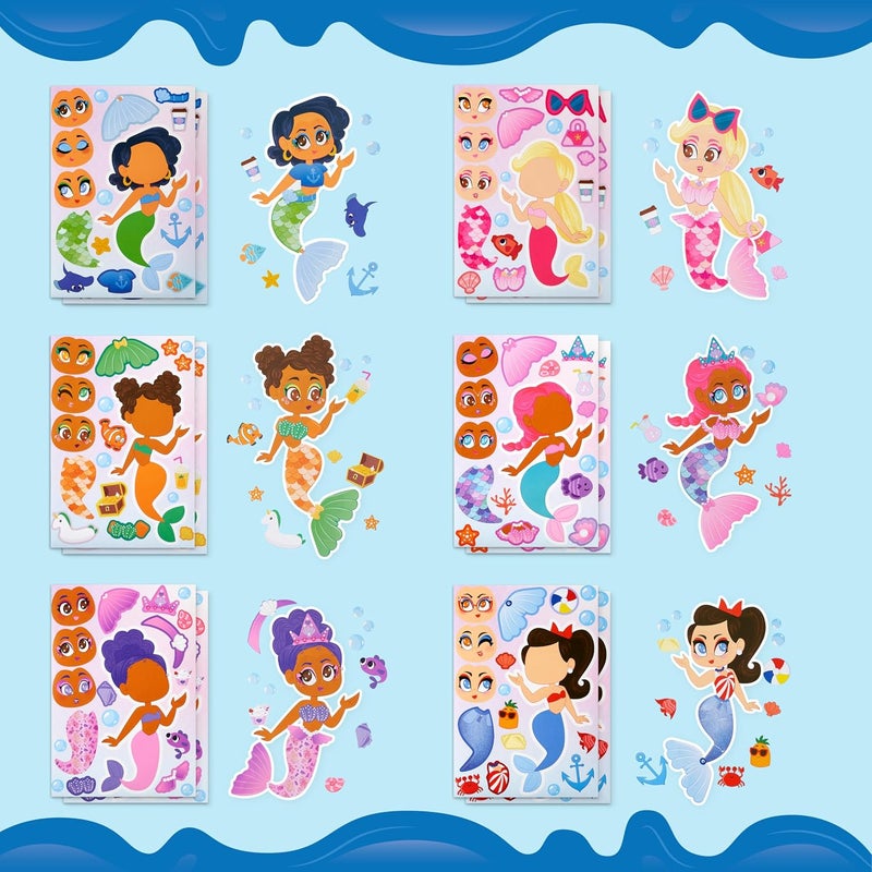 JOYIN 24 Sheets 9"x6" Make a face Stickers for Kids, Make Your Own Mermaid Stickers, Party Favors Kids Crafts, Goodie Bags Stuffers Classroom Activities - Image 2