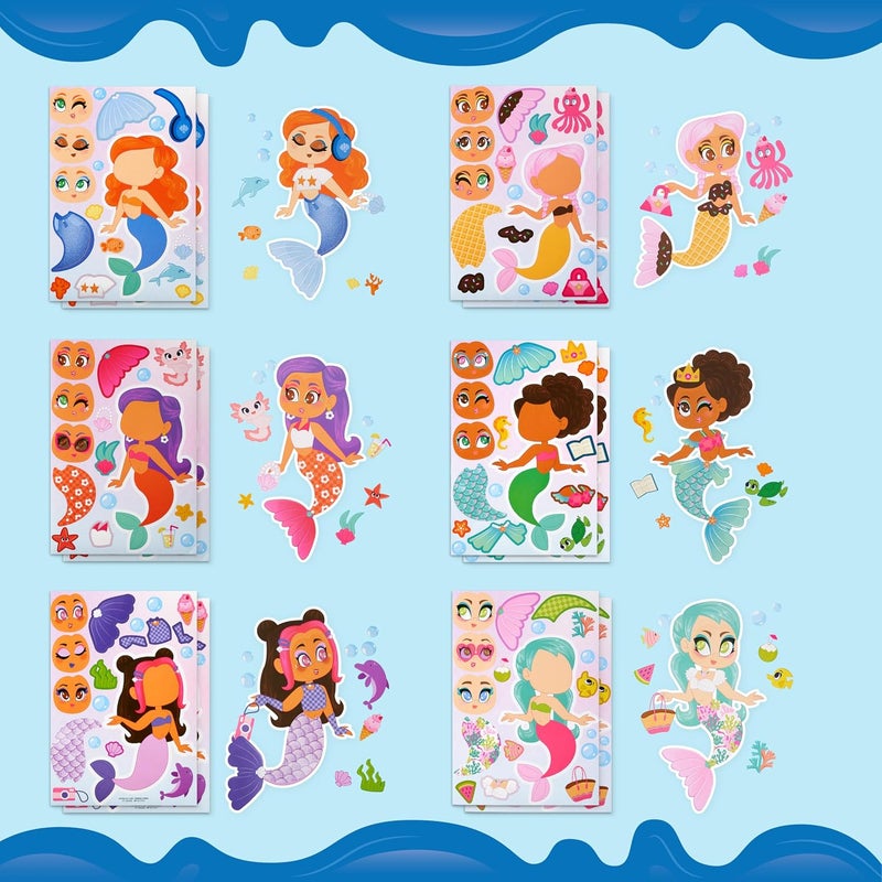 JOYIN 24 Sheets 9"x6" Make a face Stickers for Kids, Make Your Own Mermaid Stickers, Party Favors Kids Crafts, Goodie Bags Stuffers Classroom Activities - Image 3