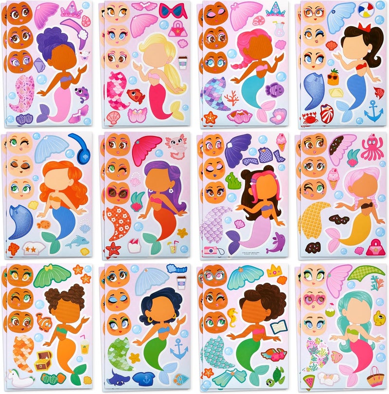 JOYIN 24 Sheets 9"x6" Make a face Stickers for Kids, Make Your Own Mermaid Stickers, Party Favors Kids Crafts, Goodie Bags Stuffers Classroom Activities - Image 1