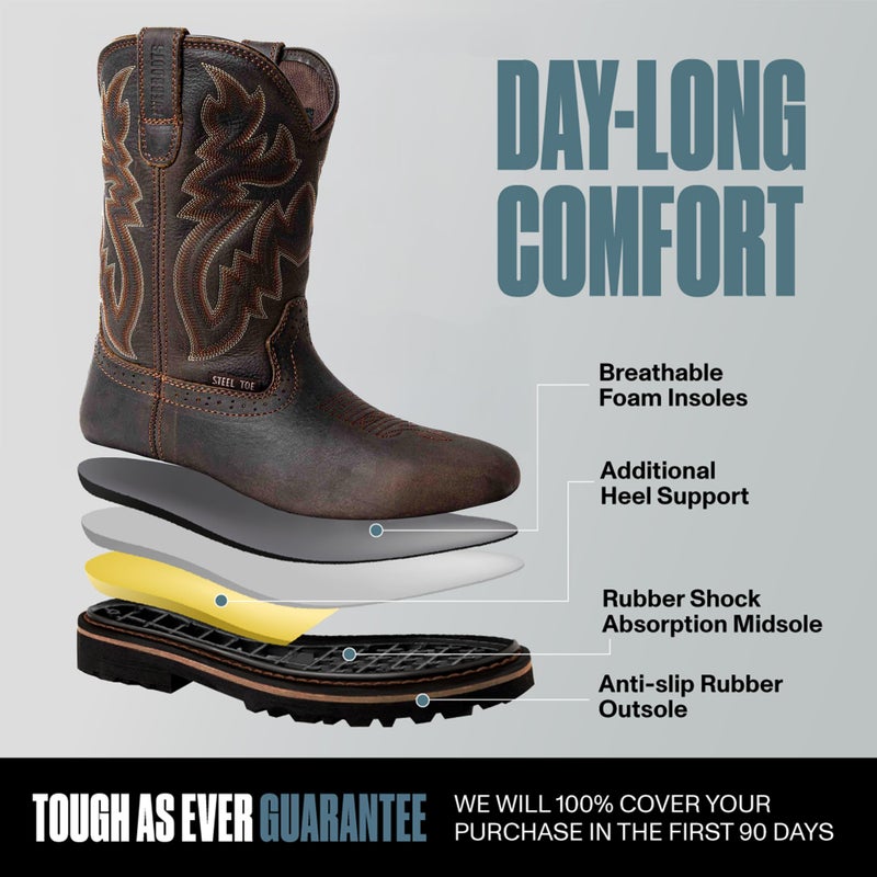 EVER BOOTS Cowboy Boots Men Western Square Steel Toe Botas Vaqueras DB 7 - Image 2