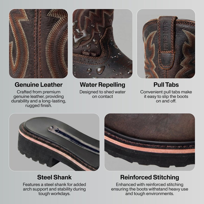 EVER BOOTS Cowboy Boots Men Western Square Steel Toe Botas Vaqueras DB 7 - Image 5