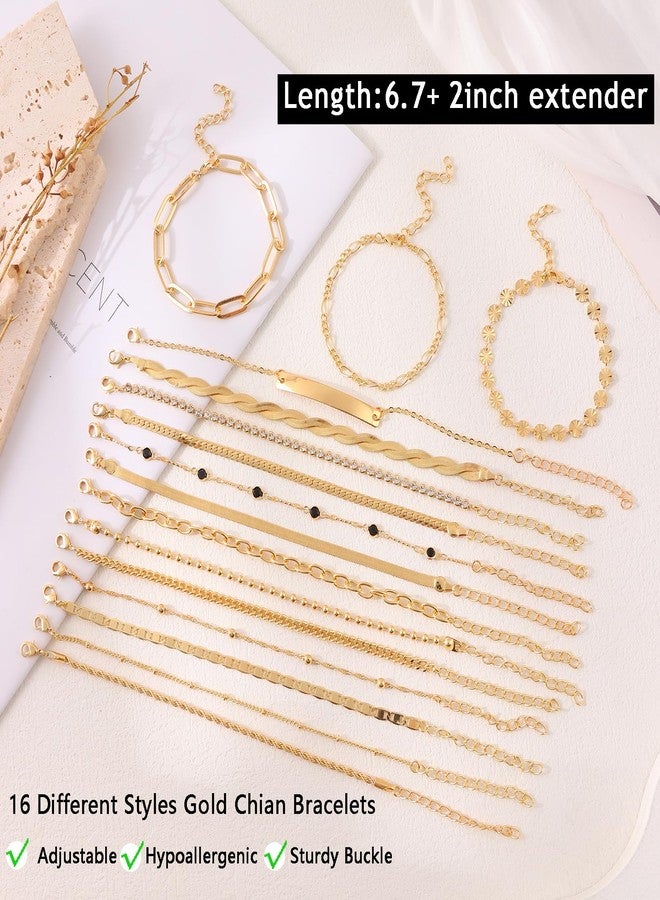 CASDAN 16Pcs Bracelet Sets for Women Adjustable Stackable Cuban Link Paperclip Chain Bracelet Dainty Layered Bracelets - Image 4