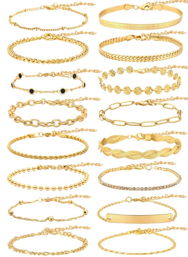 CASDAN 16Pcs Bracelet Sets for Women Adjustable Stackable Cuban Link Paperclip Chain Bracelet Dainty Layered Bracelets - Image 1