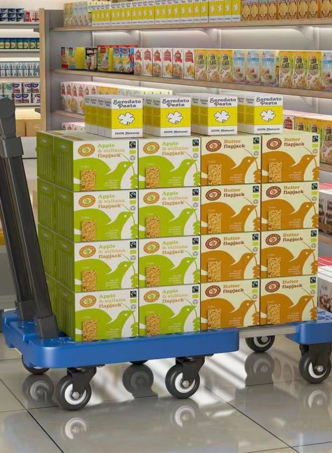 DUNISO Folding Hand Truck, Heavy Duty Luggage Cart with Extendable Handle, Utility Dolly Platform Cart with 6 Removable Wheels and Elastic Ropes, Portable Trolley for Luggage, Travel, Moving, Shopping, Office Use - Image 3