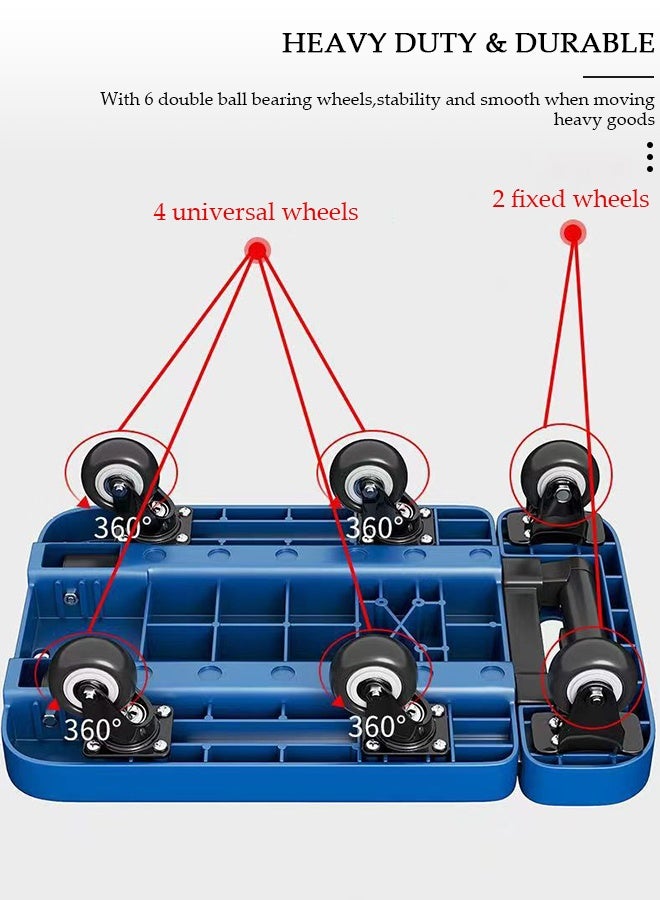 DUNISO Folding Hand Truck, Heavy Duty Luggage Cart with Extendable Handle, Utility Dolly Platform Cart with 6 Removable Wheels and Elastic Ropes, Portable Trolley for Luggage, Travel, Moving, Shopping, Office Use - Image 5
