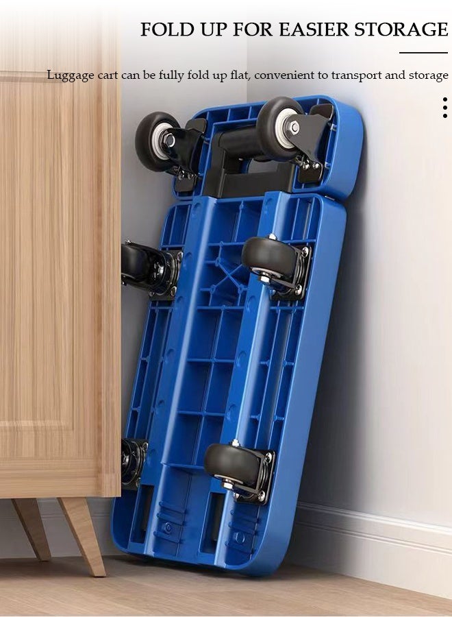 DUNISO Folding Hand Truck, Heavy Duty Luggage Cart with Extendable Handle, Utility Dolly Platform Cart with 6 Removable Wheels and Elastic Ropes, Portable Trolley for Luggage, Travel, Moving, Shopping, Office Use - Image 4