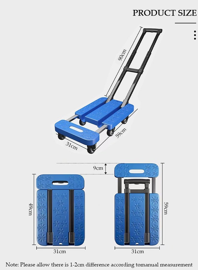 DUNISO Folding Hand Truck, Heavy Duty Luggage Cart with Extendable Handle, Utility Dolly Platform Cart with 6 Removable Wheels and Elastic Ropes, Portable Trolley for Luggage, Travel, Moving, Shopping, Office Use - Image 2