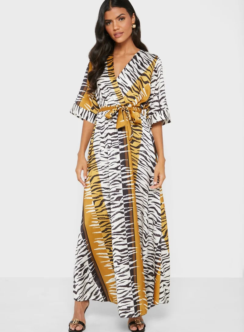 ELLA Zebra Print Wrap Front Maxi Dress