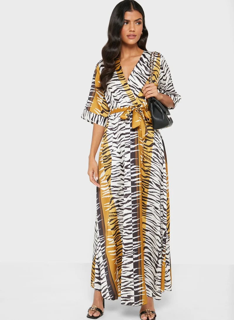 ELLA Zebra Print Wrap Front Maxi Dress