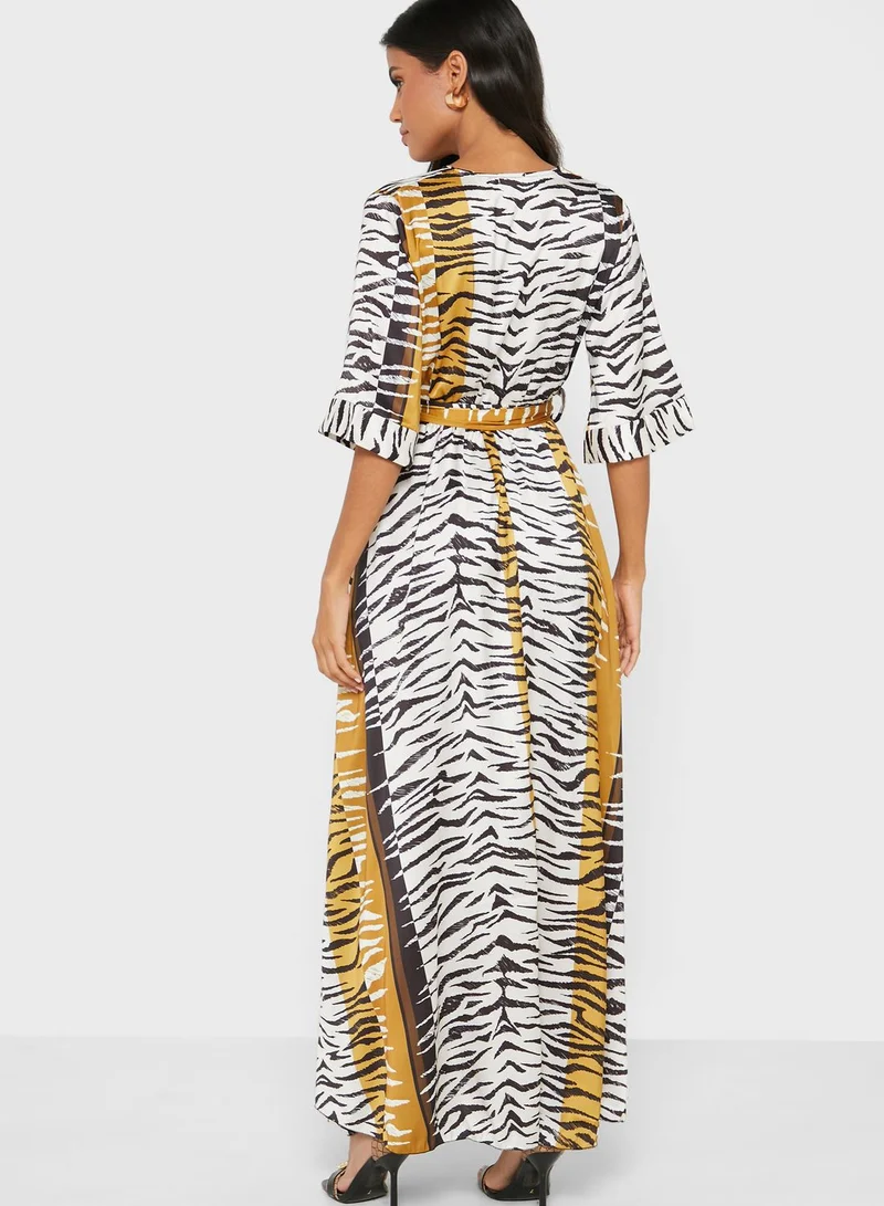 ELLA Zebra Print Wrap Front Maxi Dress