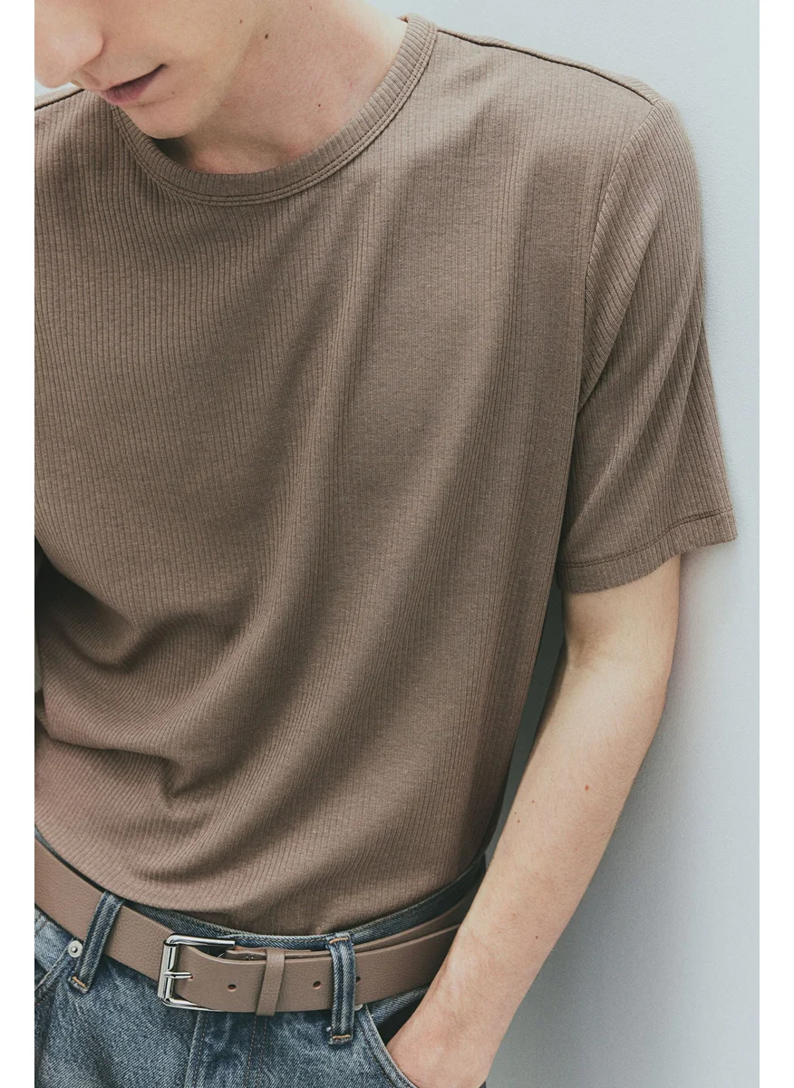 H&M Slim Fit Ribbed T-Shirt