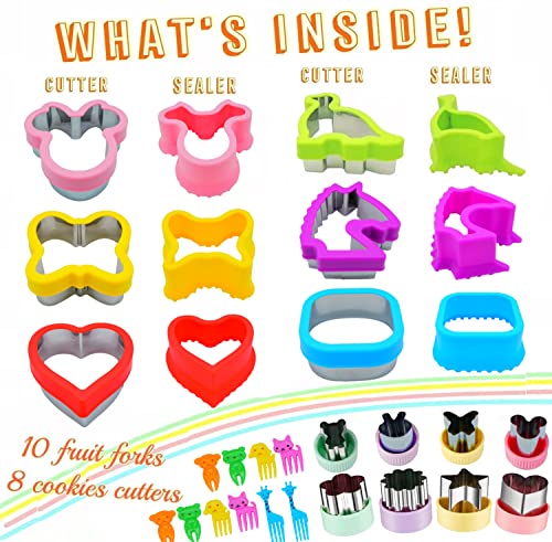 BANIC Uncrustable Sandwich Cutter, 24Pcs Sandwich Cutter and Sealer Set, Crustless Sandwich cutter Shapes Butterfly Unicorn Dino ect, Lunch & Bento Box Accessories,Bread Fruit Cookie Cutters for kids - Image 2