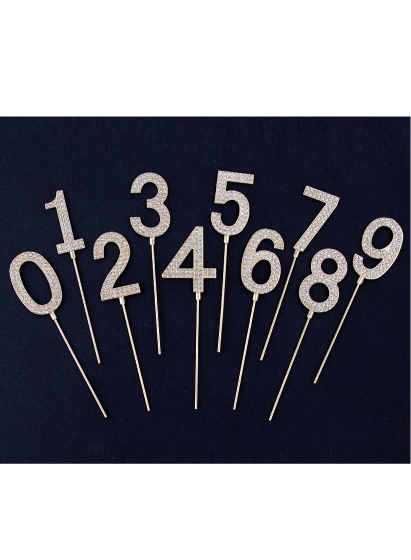 Creative Golden 0 - 9 Numbers cake insert Rhinestones for Cake party Decoration - Image 1