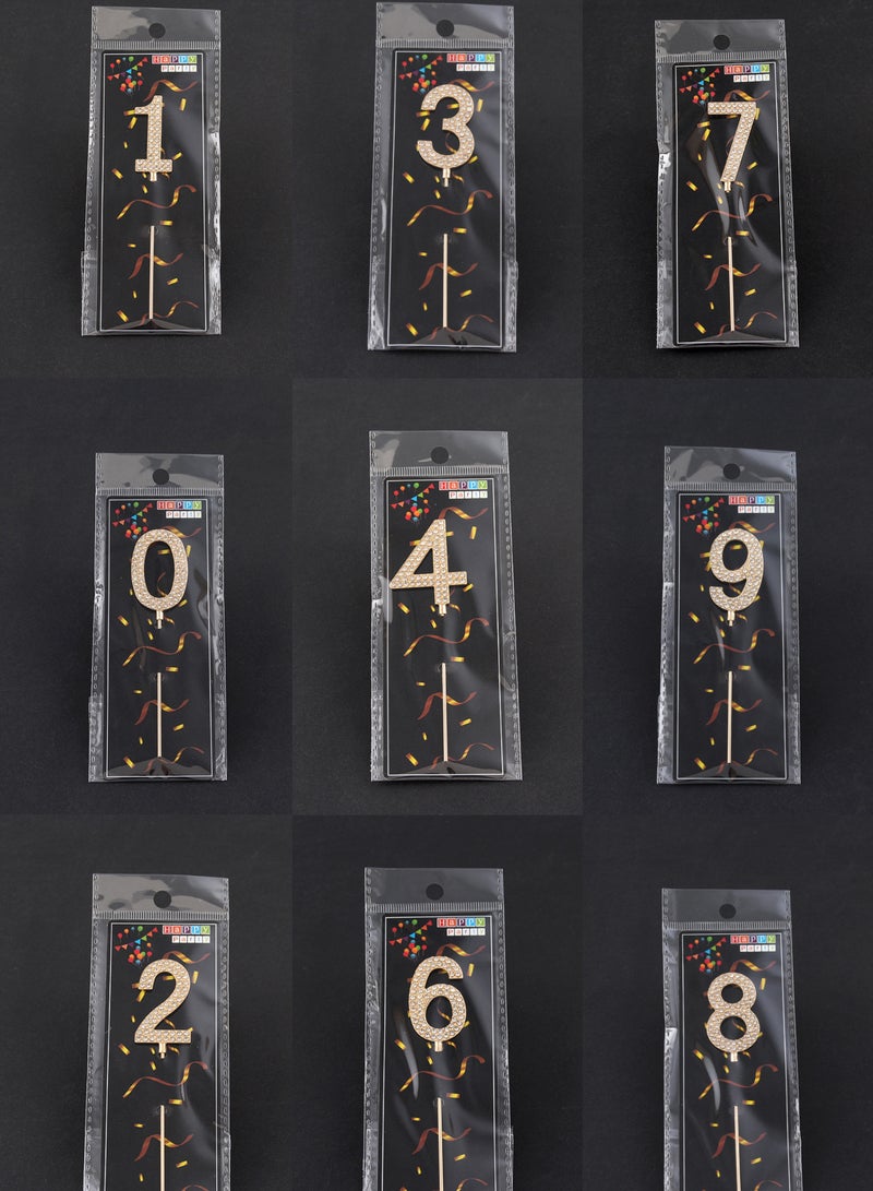 Creative Golden 0 - 9 Numbers cake insert Rhinestones for Cake party Decoration - Image 3