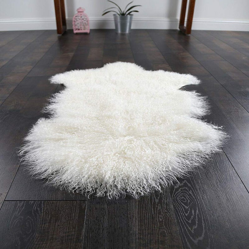 Seek4comfortable Genuine Tibetan Mongolian Sheepskin Fur Rug Hide Pelt Throw Rug Lamb Wool Carpet Curly Fur Used for Area Rug or Across Armchair - Image 3
