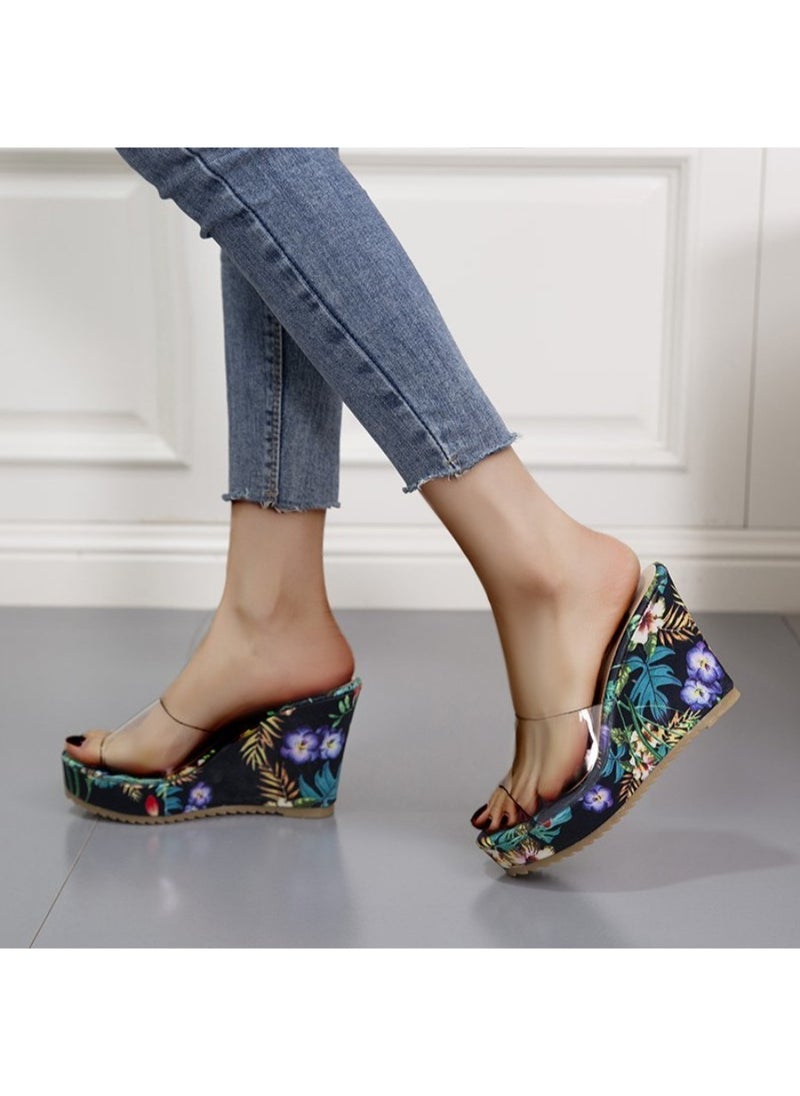 Rup Art Floral Print High Heel Transparent Platform Wedges Sandals Women Fashion High Heels Female Summer  - Image 5