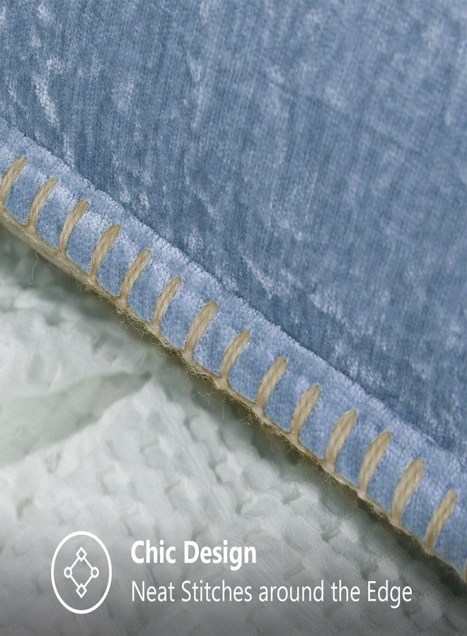 decorUhome Spring Chenille Soft Cozy Throw Pillow Covers 16x16 Set of 2, Modern Farmhouse Boho Velvet Decorative Pillow Cases with Stitched Edge for Couch Sofa Bed Home Decor, Blue - Image 4