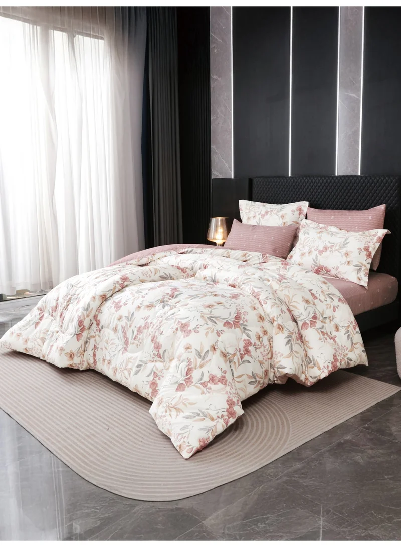Donetella 6-Pcs Printed King Comforter Set | Fits 200x200 cm Size Bed | Soft Brushed Microfiber | Reversible Printed Comforter | 350 GSM Down Alternative Fill