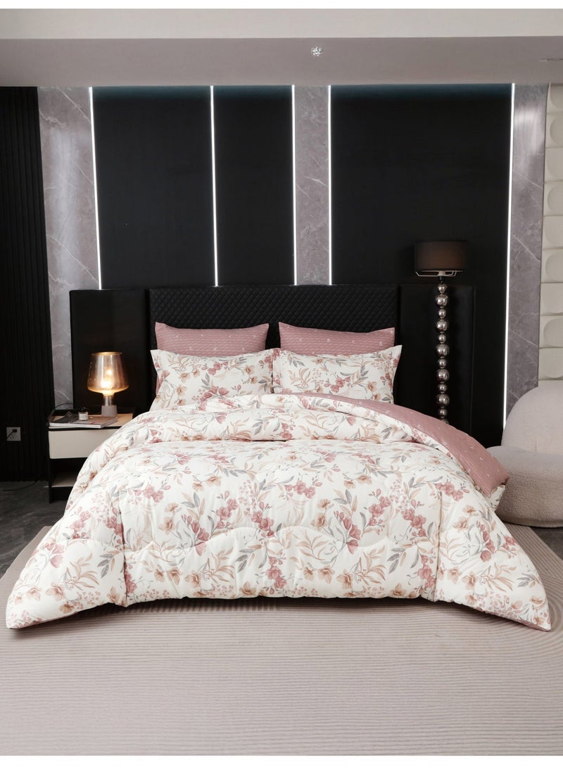 Donetella 6-Pcs Printed King Comforter Set | Fits 200x200 cm Size Bed | Soft Brushed Microfiber | Reversible Printed Comforter | 350 GSM Down Alternative Fill - Image 1