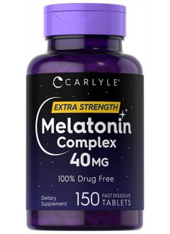 CARLYLE Melatonin 40mg Complex | 150 Fast Dissolve Tablets | Extra Strength Support | with Ashwagandha and Chamomile | Vegetarian, Non-GMO, Gluten Free Supplement  - Image 1