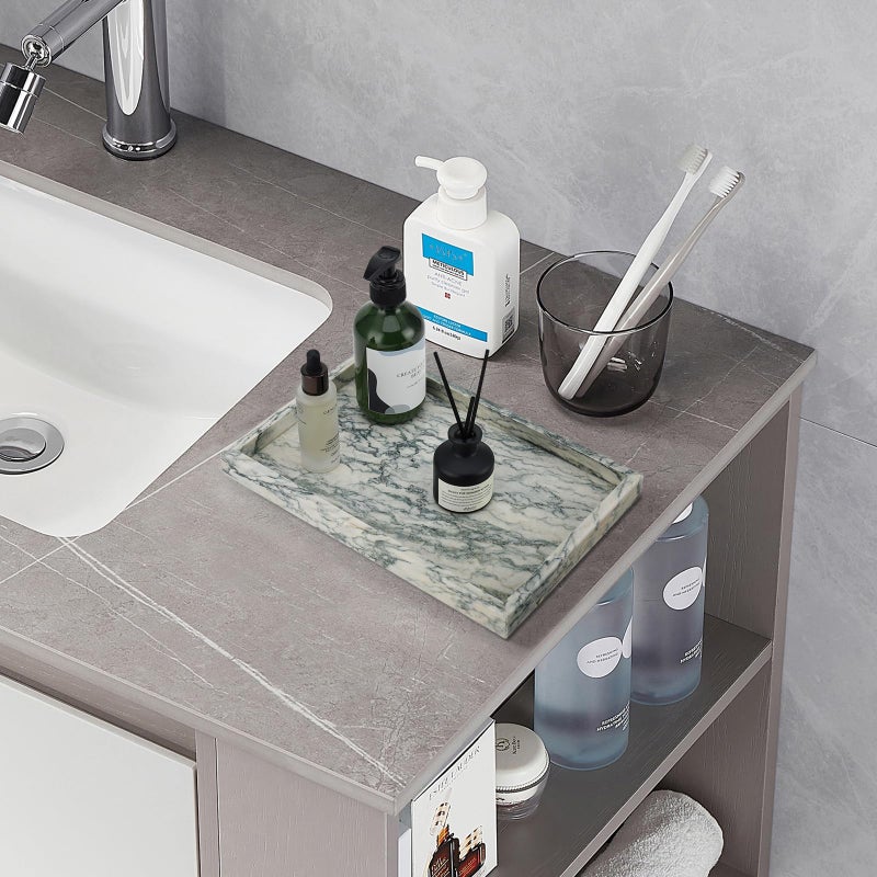 Zilukar Real Natural Marble Tray for Bathroom, Vanity, Kitchen and Desktop, Rectangle Genuine Marble Stone Tray for Jewelry, Cosmetics, Candles, Lotion, Perfume (Cyan-Green, 12" x 8" x 1.2") - Image 5