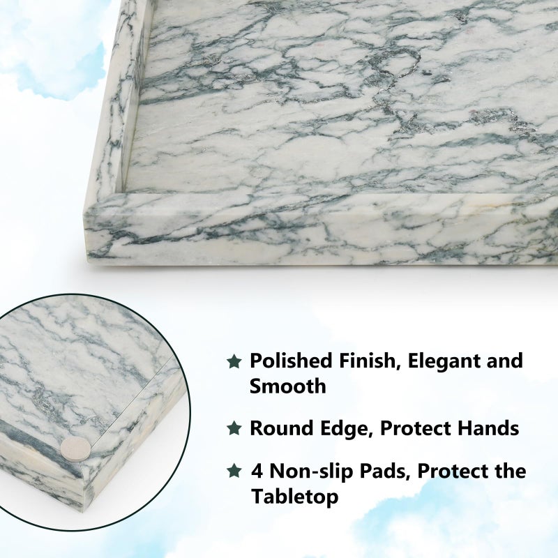 Zilukar Real Natural Marble Tray for Bathroom, Vanity, Kitchen and Desktop, Rectangle Genuine Marble Stone Tray for Jewelry, Cosmetics, Candles, Lotion, Perfume (Cyan-Green, 12" x 8" x 1.2") - Image 4